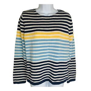 Sag Harbor Sweater Pullover PM Petite Medium Blue Womens Striped Long Sleeve